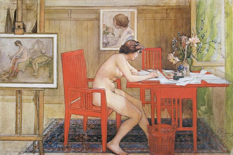 Carl Larsson Model,Writing picture-Postals Sweden oil painting art
